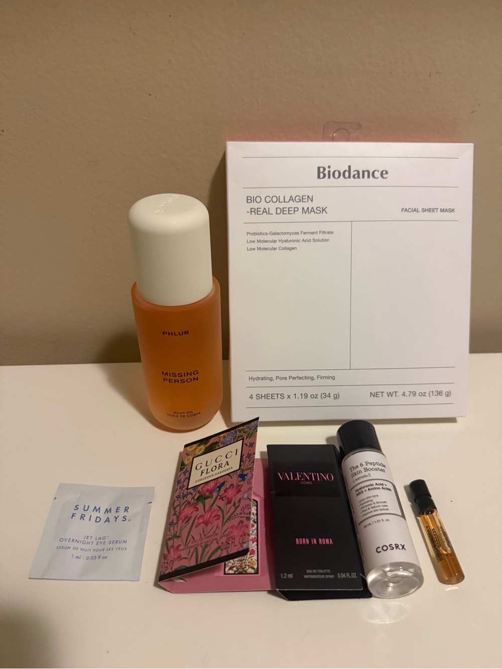 Beauty bundle biodance phlur missing person oil and samples as shown